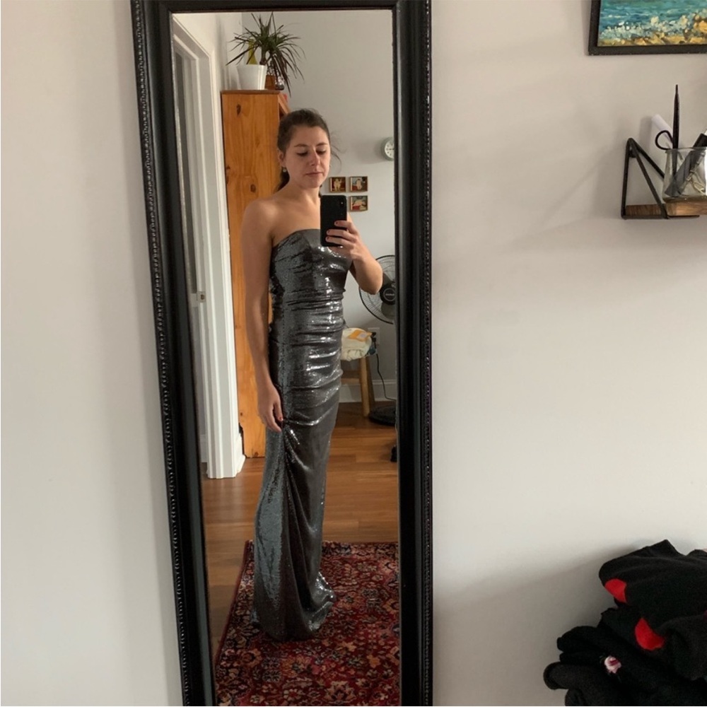 Nicole Miller Silver Sequin Strapless Dress